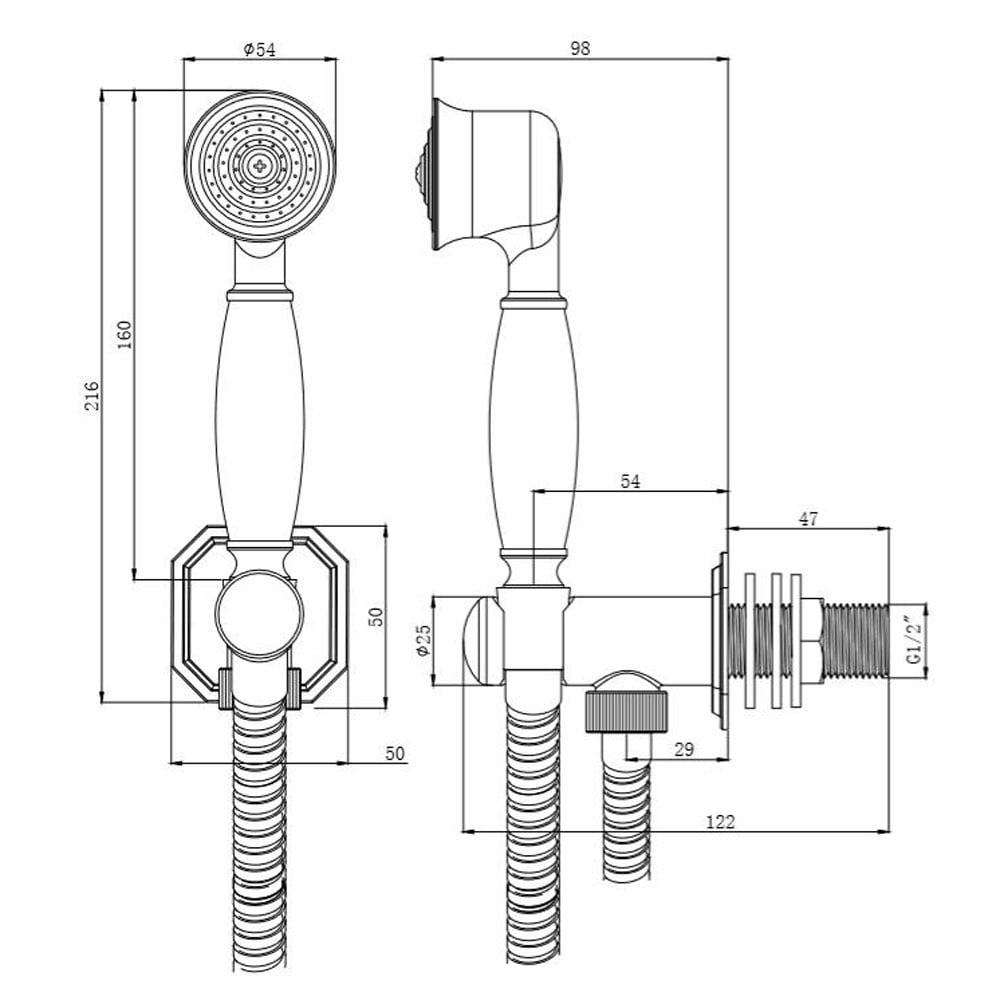 Astini Tenby Chrome & White Traditional Outlet Elbow Handset & Hose