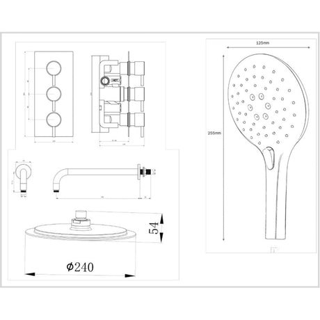 Astini Orca Black Round Concealed Thermostatic 3 Handle 2 Way Shower Valve Kit