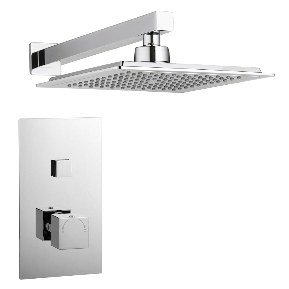 Astini Chrome Square Single Push Button Concealed Shower Valve & Overhead Kit