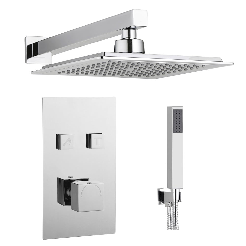 Astini Chrome Square Twin Push Button Concealed Shower Valve & Overhead Kit