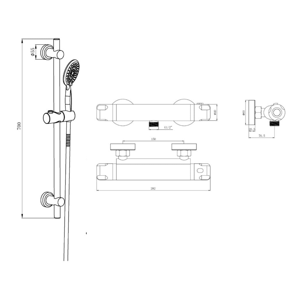 Astini Bala Chrome Low Pressure High-Flow Shower Valve & Riser Rail Kit