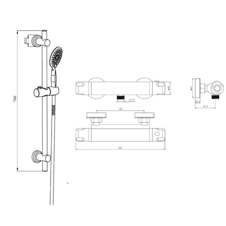 Astini Bala Chrome Low Pressure High-Flow Shower Valve & Riser Rail Kit