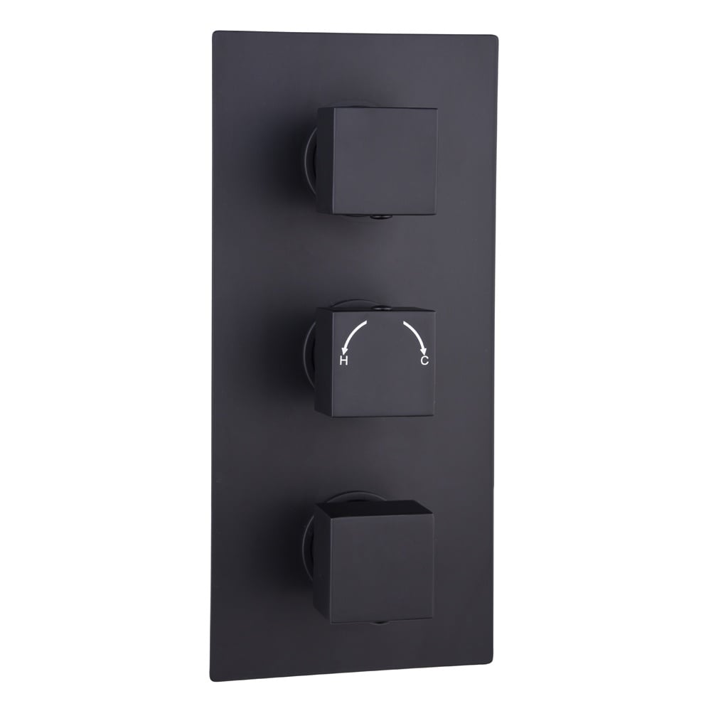 Astini Orca Black Square Concealed Thermostatic 3 Handle 2 Outlet Shower Valve