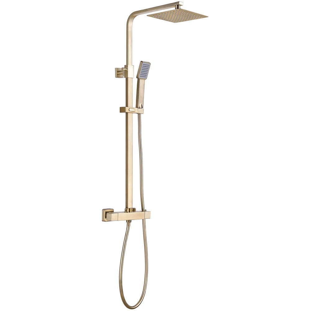 Astini Brushed Brass Square Shower Slide Riser Rail Kit