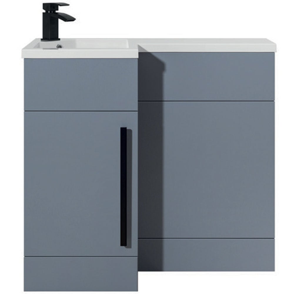 Astini Verona Tailored Grey 1 Door WC Vanity Unit Black Handles & Left Basin