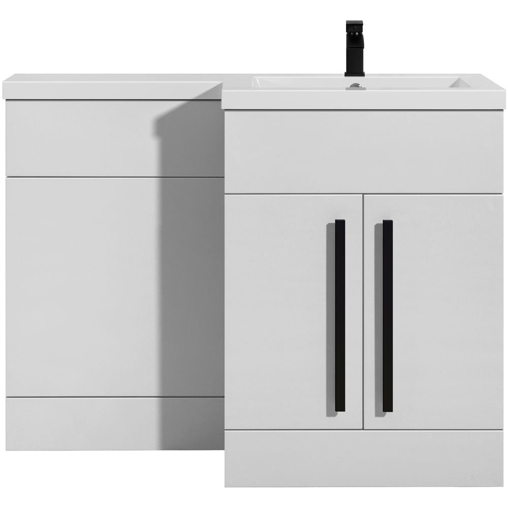 Astini Sorrento White 2 Door WC Vanity Black Handles & Right Basin