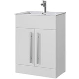 Astini Sorrento White 2 Door 610mm Vanity Unit & Basin Satin Handles
