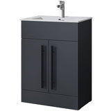Astini Sorrento Shadow Grey 2 Door 600mm Vanity Unit & Basin - Black Handles