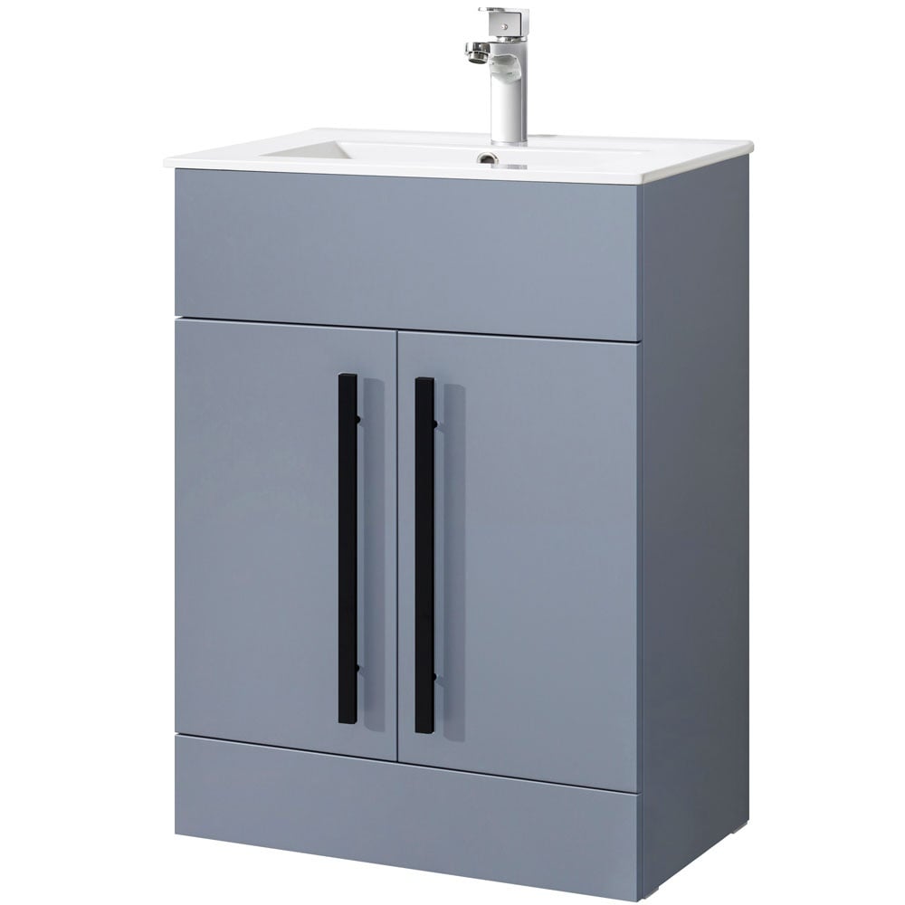 Astini Sorrento Tailored Grey 2 Door 600mm Vanity Unit & Basin Black Handles