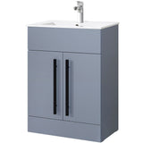 Astini Sorrento Tailored Grey 2 Door 600mm Vanity Unit & Basin Black Handles