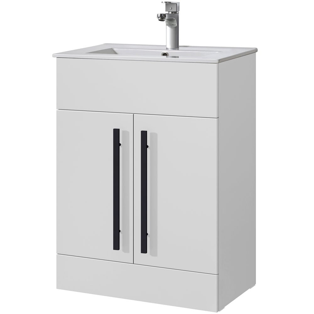 Astini Sorrento White 2 Door 600mm Vanity Unit & Basin Black Handles