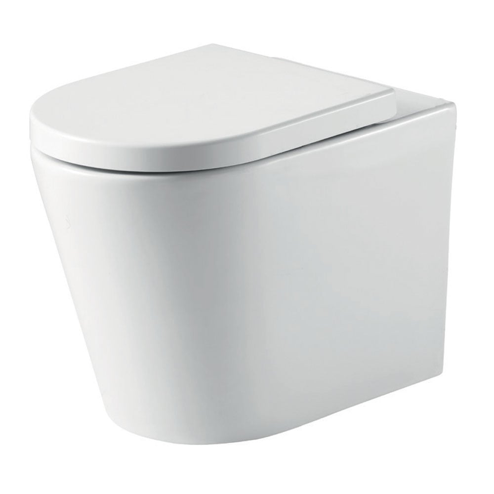 Astini Ferrara Plus Back To Wall Rimless D-Shape Toilet Pan, Seat & Fittings