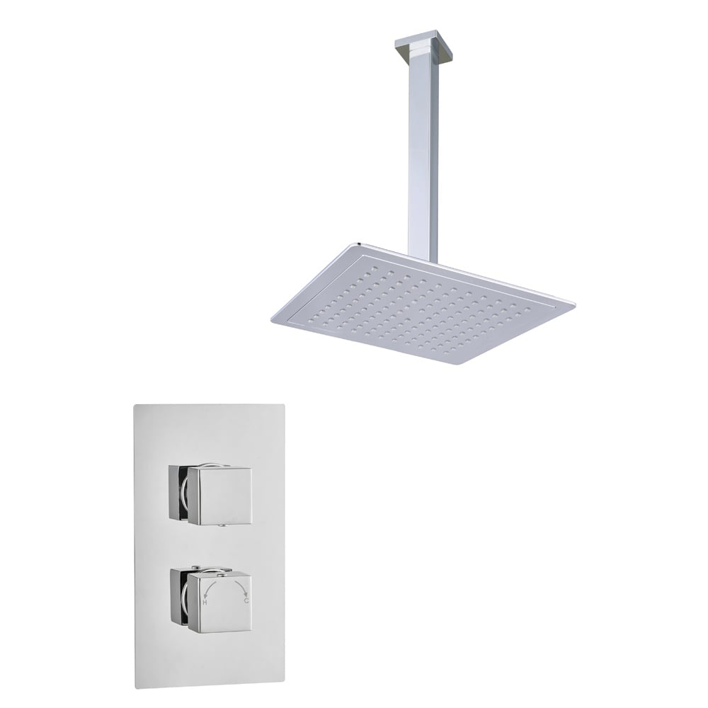 Astini Chrome Square Concealed Thermostatic Shower Valve, Head & Ceiling Arm TIS0008C
