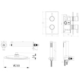 Astini Chrome Round Concealed Thermostatic Shower Valve, Head & Ceiling Arm TIS0011C