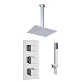 Astini Chrome Square Concealed Thermostatic Shower Valve, Head & Ceiling Arm