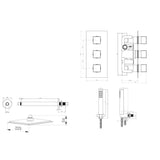 Astini Chrome Square Concealed Thermostatic Shower Valve, Head & Ceiling Arm