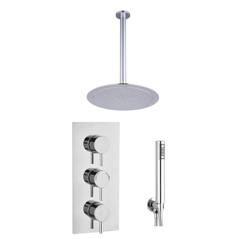 Astini Chrome Round Concealed Thermostatic Shower Valve, Head & Ceiling Arm