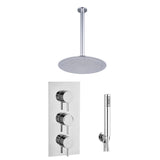 Astini Chrome Round Concealed Thermostatic Shower Valve, Head & Ceiling Arm
