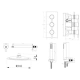 Astini Chrome Round Concealed Thermostatic Shower Valve, Head & Ceiling Arm