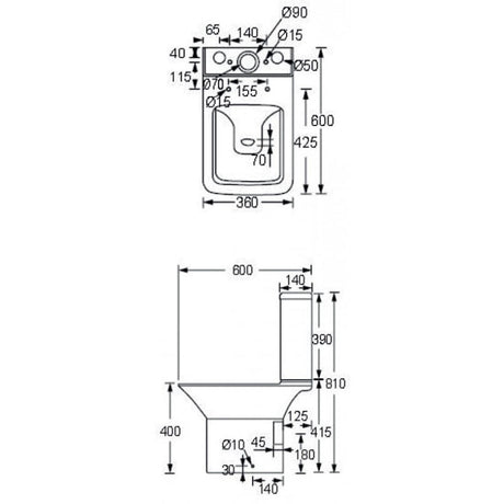 Astini Square Rimless Close Coupled Toilet Pan, Cistern, Soft Close Seat & Fittings
