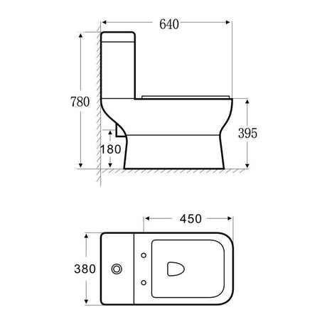 Astini Seina Square Close Coupled Toilet Pan, Soft Close Seat & Fittings