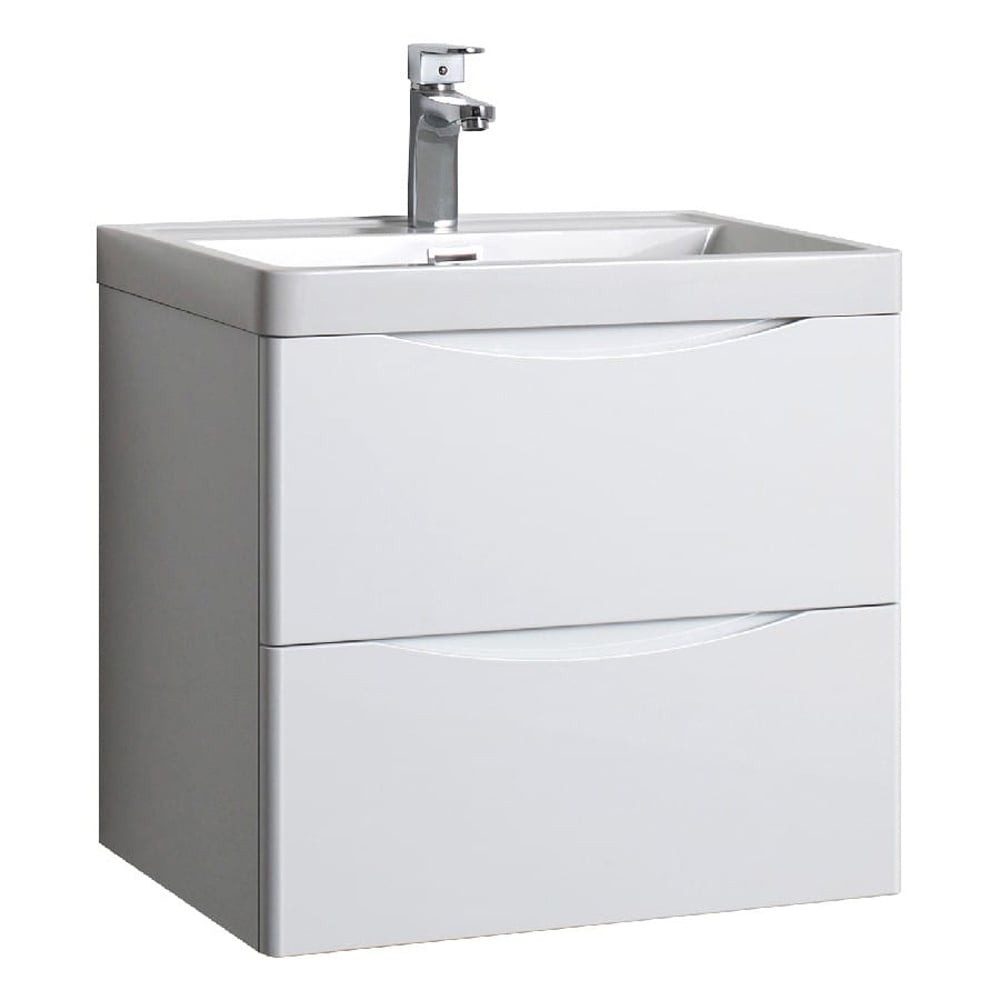 Astini Naples Smile White Wall Hung 600mm Two Drawer Vanity Unit