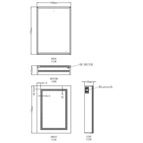 Astini Jemima Single Door LED Mirror Cabinet 500x700mm