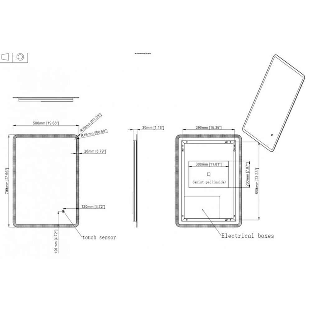 Astini Angus Slimline Square LED Touch Mirror 500x700mm
