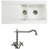 Astini Desire 150 1.5 Bowl Gloss White Ceramic Kitchen Sink, Waste & Traditional 25411CH Tap