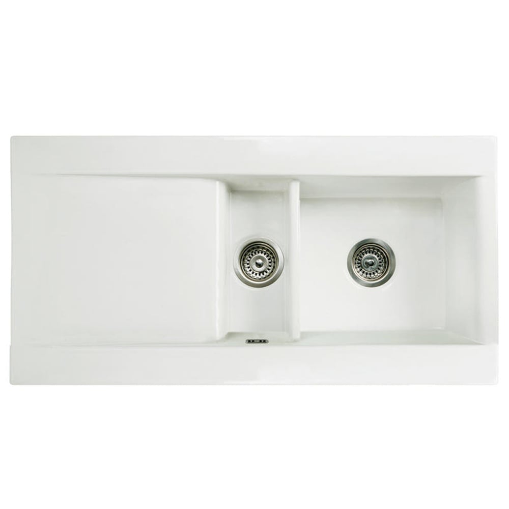 Astini Desire 150 1.5 Bowl Gloss White Ceramic Kitchen Sink, Waste & Traditional 25411CH Tap