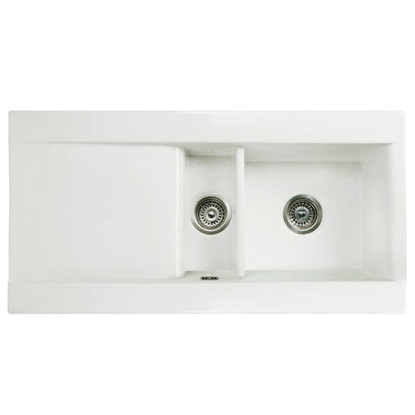 Astini Desire 150 1.5 Bowl Gloss White Ceramic Kitchen Sink, Waste & Traditional 25411CH Tap