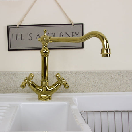 Astini Traditional English Gold Twin Handle Kitchen Sink Mixer Tap 25441G