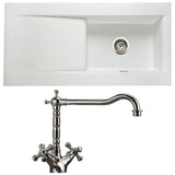 Astini Desire 100 1.0 Bowl Gloss White Ceramic Kitchen Sink, Waste & Traditional 25411CH Tap