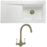 Astini Desire 100 1 Bowl White Ceramic Kitchen Sink with Waste & Colonial Tap