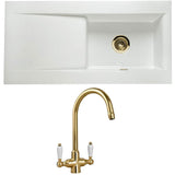 Astini Desire 100 1 Bowl White Ceramic Kitchen Sink with Waste & Colonial Tap