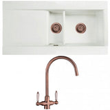 Astini Desire 1.5 Bowl White Ceramic Kitchen Sink with Waste and Colonial Tap