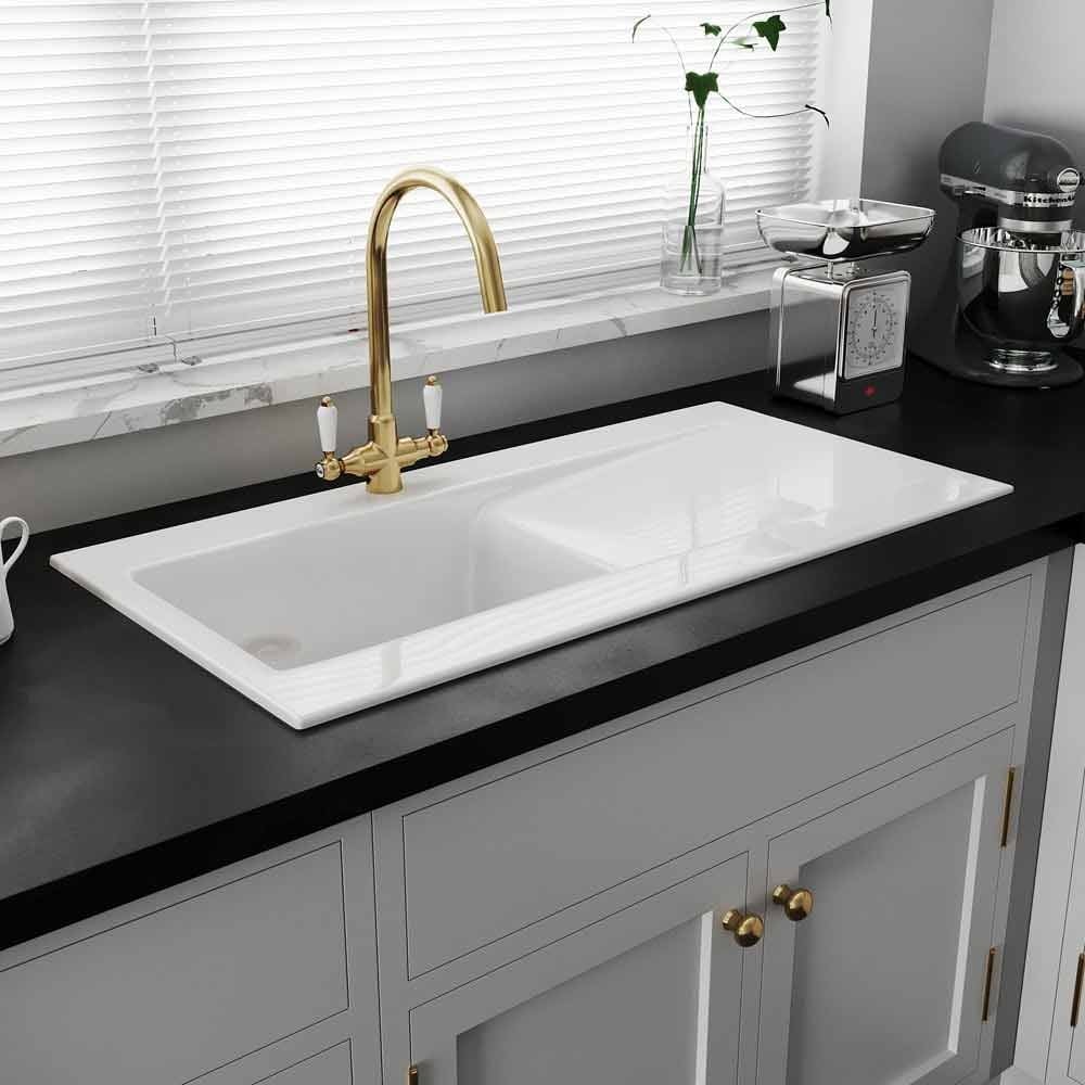 Astini Desire 100 1.0 Bowl Gloss White Ceramic Kitchen Sink with Waste Options