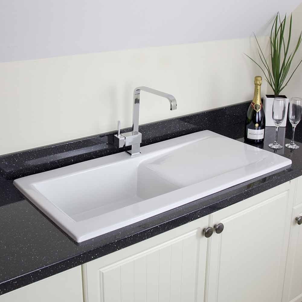 Astini Desire 100 1.0 Bowl Gloss White Ceramic Kitchen Sink, Waste & 5E Tap