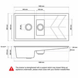 Astini Livio 1.5 Bowl Granite Grey Reversible Kitchen Sink & Waste
