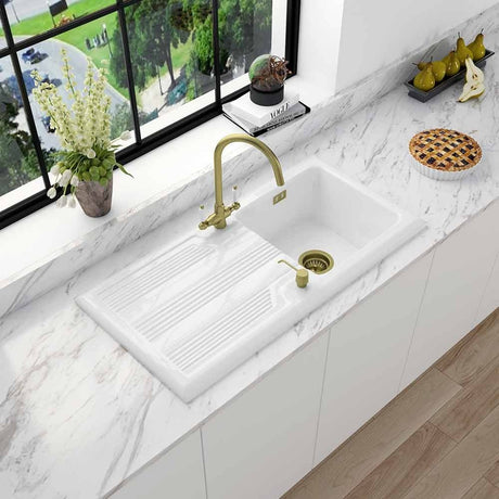 Astini Canterbury 100 1.0 Bowl Gloss White Ceramic Kitchen Sink with Waste Options