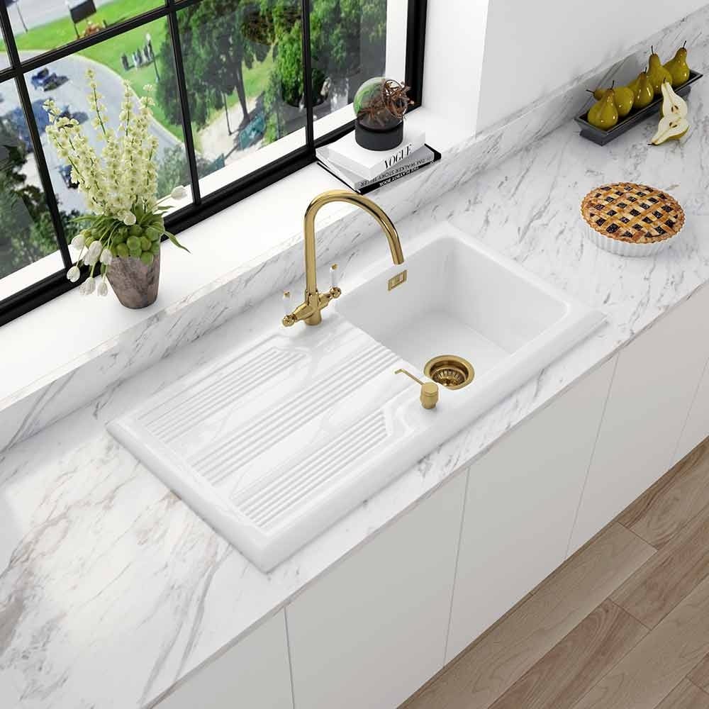 Astini Canterbury 100 1.0 Bowl Gloss White Ceramic Kitchen Sink with Waste Options