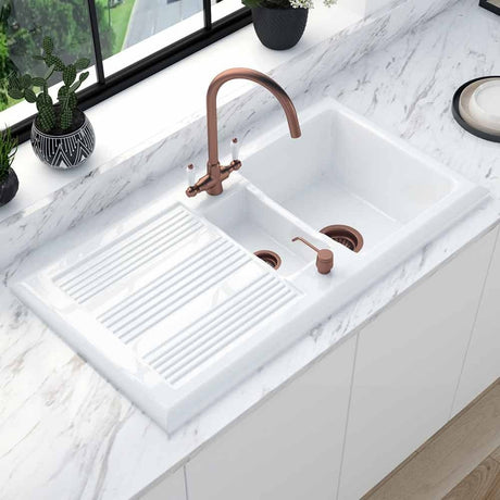 Astini Canterbury 150 1.5 Bowl Gloss White Ceramic Kitchen Sink with Waste Options