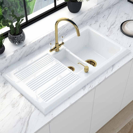 Astini Canterbury 150 1.5 Bowl Gloss White Ceramic Kitchen Sink with Waste Options