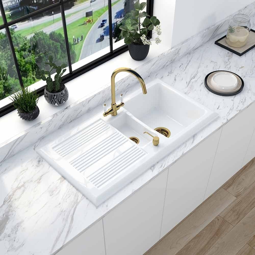 Astini Canterbury 150 1.5 Bowl Gloss White Ceramic Kitchen Sink with Waste Options