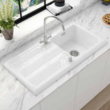 Astini Canterbury 100 1.0 Bowl Gloss White Ceramic Kitchen Sink with Waste Options