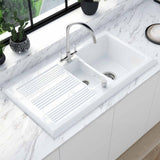 Astini Canterbury 150 1.5 Bowl Gloss White Ceramic Kitchen Sink & Colonial Tap