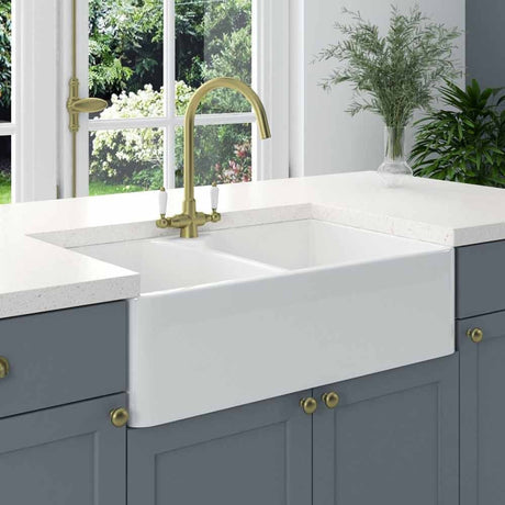 Astini Belfast 800 2.0 Bowl White Ceramic Kitchen Sink with Waste Collection