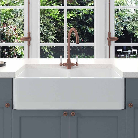 Astini Belfast 800 2.0 Bowl White Ceramic Kitchen Sink with Waste Collection