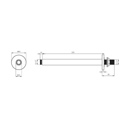 Astini Orca Black Round Ceiling Shower Arm 250mm