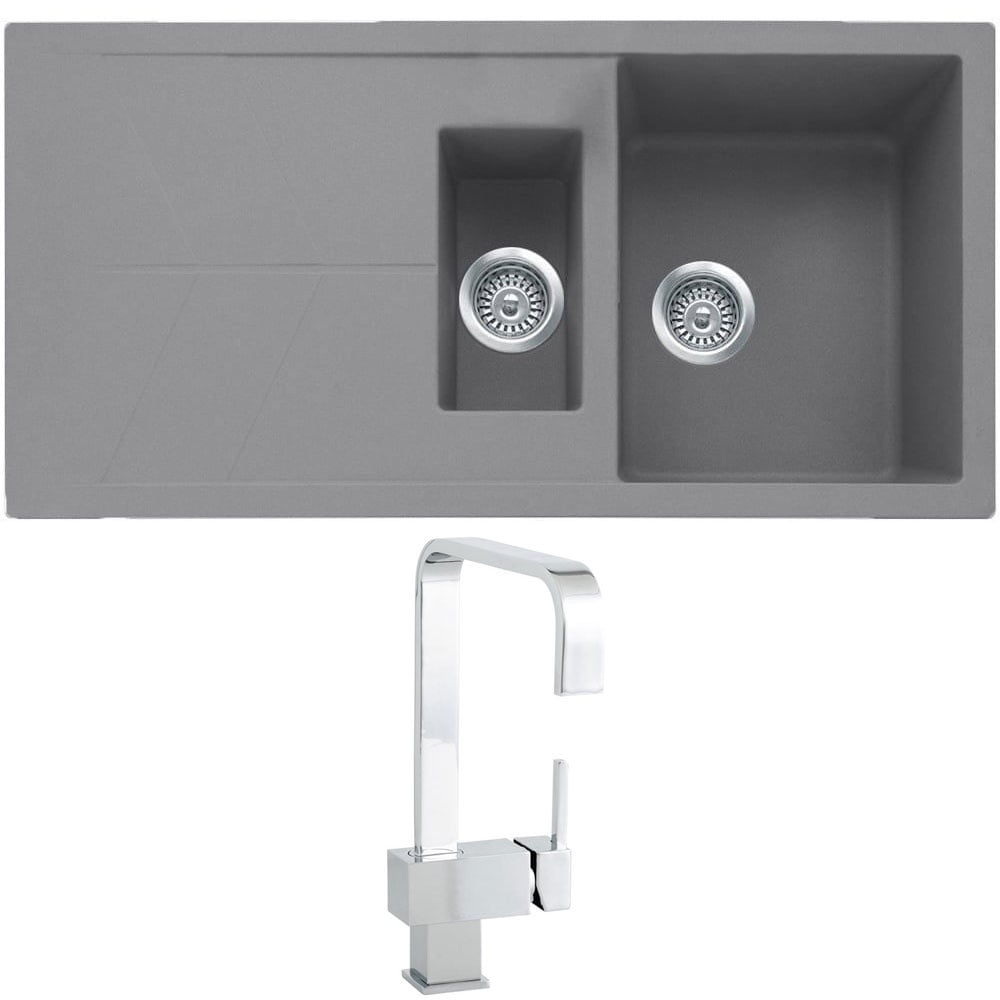 Astini Livio 1.5 Bowl Granite Grey Reversible Sink, Waste & Cosmo 5E Tap